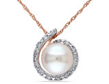 8-8.5mm White Freshwater Pearl Swirl Pendant Necklace in 14K Rose Pink Gold with Chain